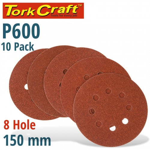 Sanding Disc 150mm 10pc with Holes, Hook & Loop