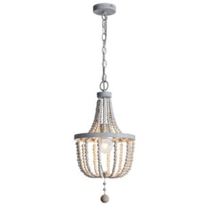Metal And Wood Bead Chandelier White Washed Ch893/1