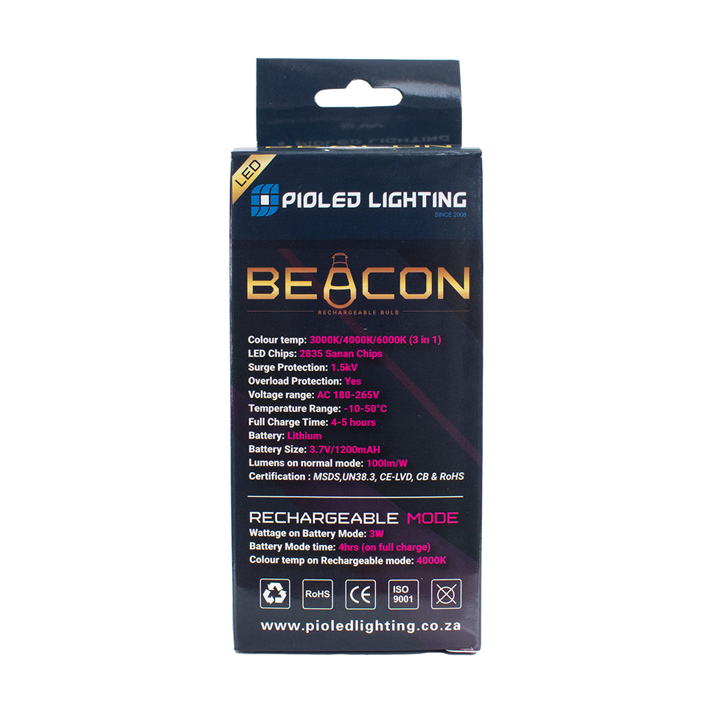 Beacon 6W 3 in 1 Rechargeable Bulb