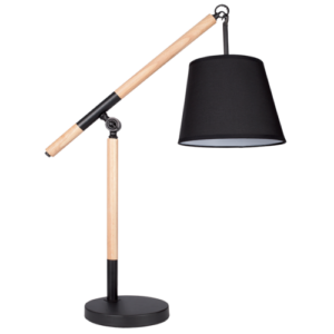 Metal & Wood Table Lamp With Black Shade