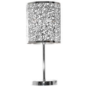 Polished Chrome Table Lamp Silver Patterned Shd 1x40w E27
